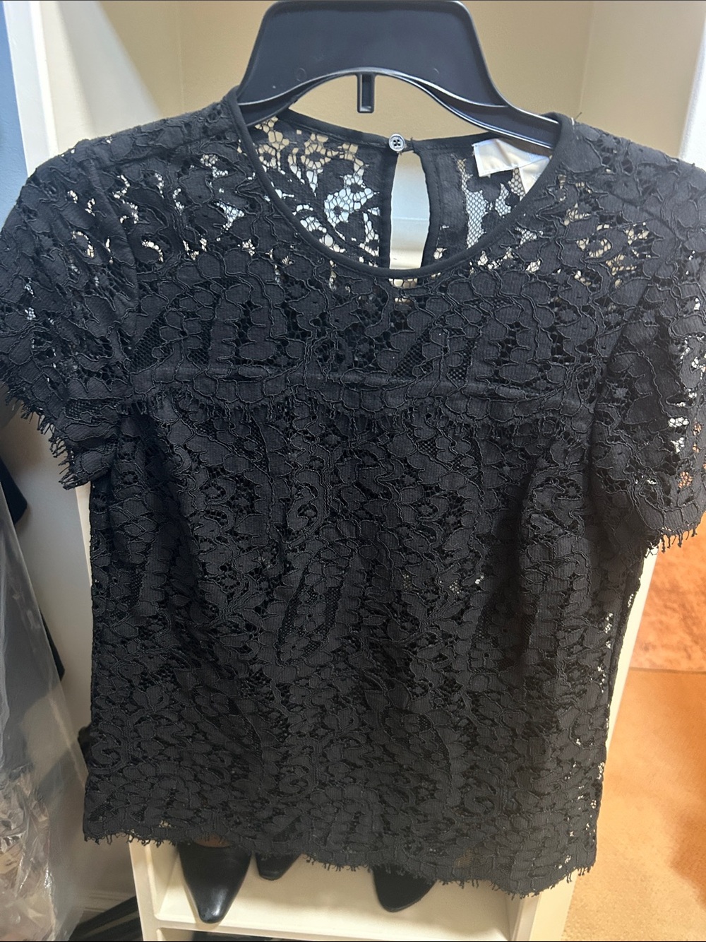 Michael Kors Black Floral Lace Short-Sleeve Top